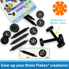 Load image into Gallery viewer, Brain Flakes 16 Wheels and 8 Axles Pouch Add-On Travel Kit - Build Cars, Trucks, Anything That Spins - Compatible Brand Discs - A Great STEM Toy